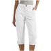 Women's Solid Color Cargo Pants Button Waistband Capri Pants with Rolled up Cuffs England Style Fashion for Spring/Autumn Summer_ecoleips.com