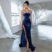 Elegant Slimming Split Tube Top Velvet Backless Dress For Women Formal Evening Party Dinner Gown_ecoleips.com