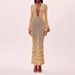 Women's Clothing V Neck Belt Sequined Knitted Long Skirt Spring New Lady Style Sequined Dress_ecoleips.com