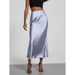 Fashionable Elegant Satin Texture Midi Skirt for Women Solid Color Glossy Draped European American Style Wholesale_ecoleips.com