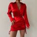 Sexy Red Short Evening Party Dress Deep V Neck With Bow Tie Slim Waist Fashion Elegant Cocktail Formal Gown_ecoleips.com