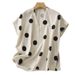 Women's Clothing Cotton And Linen Art Loose Casual Polka Dot V Neck Short Sleeved Top T Shirt_ecoleips.com