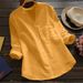 2022 Spring And Autumn New Cotton-Linen Buttoned V-Neck Long-Sleeve Shirt_ecoleips.com