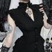 Women's Retro Open Collar Shirt CF25194 Summer New Ruffled Edge Pinch Waist Design Versatile Subculture Top_ecoleips.com