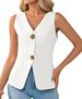 Sleeveless V-Neck Blazer Vest – Lightweight Polyester, Slim Fit, Button Front (S/M/L/XL, Black/White)_ecoleips.com