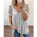 2026 European And American Cross-Border Wish Foreign Trade V-Neck Zipper Printed Short Sleeve Loose T-Shirt Women's_ecoleips.com