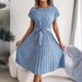 2024 European And American Style Independent Platform Cross-border Printed Casual Tie-waist Short-sleeve Floral Pleated_ecoleips.com