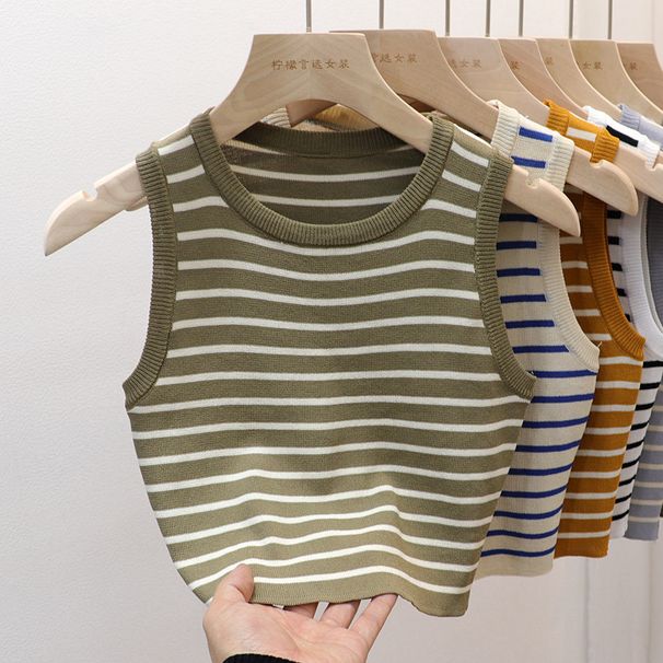 French Striped Women's Camisole Tank Top Slimming Knit Sweater Chic Popular Style 2025 New Fashion Top_ecoleips.com