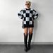 Voya Women's Fashion Street Photography European And American Style Generous Grid Autumn And Winter Thick Loose Slimming Fashion Warm Sweater_ecoleips.com
