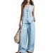 Women's Cotton Linen Two-Piece Set Sleeveless Vest And Wide Leg Pants Fashion_ecoleips.com