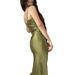 Women's sexy low-cut satin slit suspender dress new slim backless long skirt_ecoleips.com