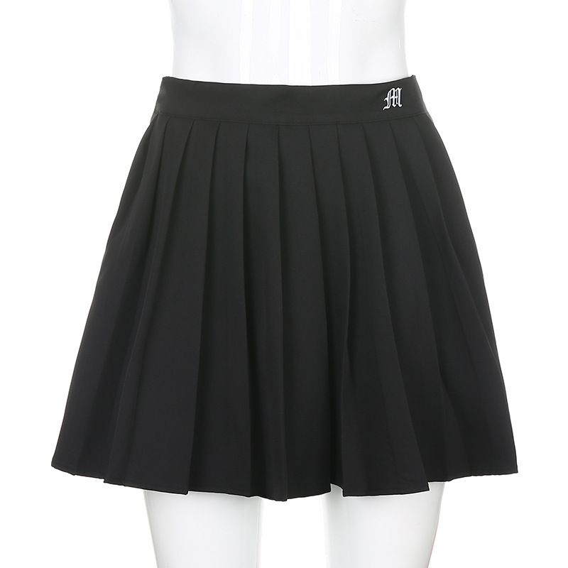 Women's Clothing Fashion Pleated Letter Embroidery Short Elastic Waist Mini Tennis Skirt_ecoleips.com