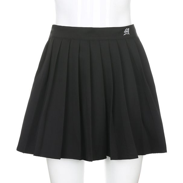 Women's Clothing Fashion Pleated Letter Embroidery Short Elastic Waist Mini Tennis Skirt_ecoleips.com