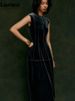 Lautaro Spring Summer Long Luxury Elegant Fitted Sleeveless Soft Velvet Dresses For Women High Waist Luxury Designer Clothes_ecoleips.com