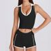 Women's Sleeveless Sports Top Vest V Neck Fitness Pilates Running Yoga Outfit Set with Breast Pads Color Blocked Lapel_ecoleips.com