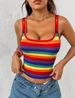 Women's Clothing Dopamine Outerwear Small Camisole Rainbow Stripe Printed Vest Sleeveless Candy Color Short_ecoleips.com