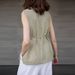 Mid-length Round-neck Pure Linen Women's Tank Top, High-end Old Money Style, Color-woven, Summer Tie-up, Loose_ecoleips.com