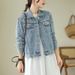 Women’s Clothing New Heavy Duty Diamond Rivet Denim Jacket Women's Long Sleeved Korean Style Loose Slim Fashion Jacket_ecoleips.com