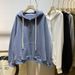 Real Shot Of Harajuku-style Hooded Sweatshirt, Fleece-lined Thickened, For Women, Autumn And Winter, Loose Fit,_ecoleips.com