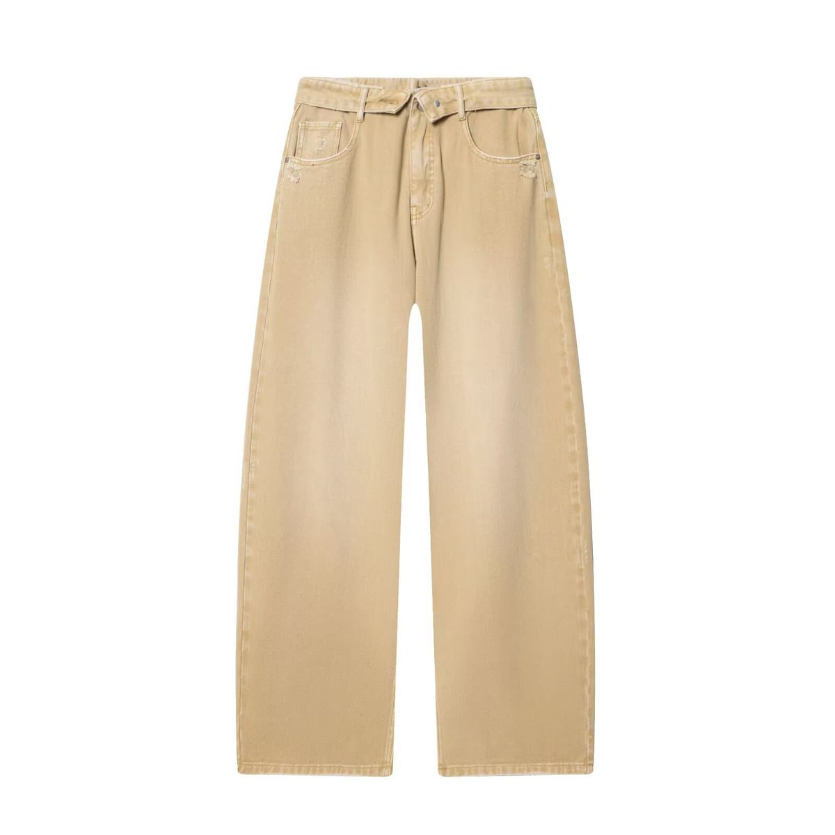 Women's Fashion Casual Mid Waist Wide Leg Ripped Cuff Jeans Rhinestones Sparkling Details Clothing_ecoleips.com