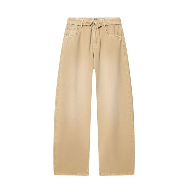 Women's Fashion Casual Mid Waist Wide Leg Ripped Cuff Jeans Rhinestones Sparkling Details Clothing_ecoleips.com