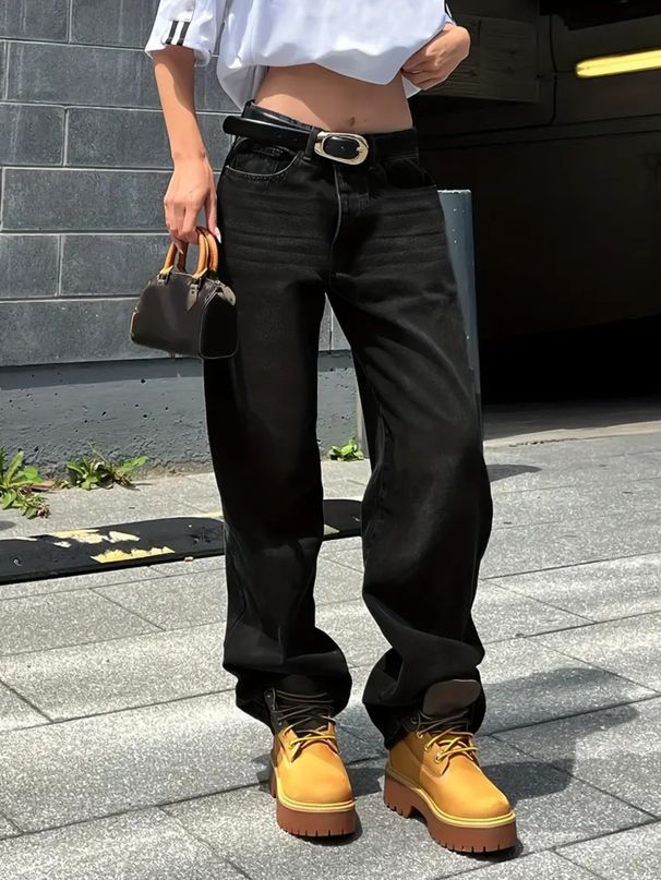 Women's Clothing new hot girl high end black cat whisker straight jeans simple and versatile_ecoleips.com