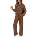 2025 New Autumn European And American Cross-Border Women's Suit Sleeve Round Neck Top Casual Elastic Waist Long Wide Leg_ecoleips.com