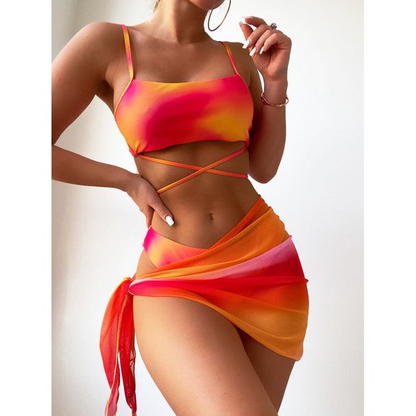 Women's Clothing Tie Dye Three Piece Mesh Skirt Split Bikini_ecoleips.com