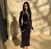 French Vintage Knit Dress With Ruffle Hem – Elegant Polo-Collar Sheath Dress In Black/White (S-XL) | Acrylic-Poly Blend Office To Dinner Dress_ecoleips.com
