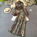 Women's Clothing Women's Fashion Suit European American Loose Fit Printed Shirt Two Piece Casual High Waist Wide Leg Pants Spring Lantern Sleeves_ecoleips.com