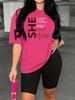 Summer Women's Casual Fashion She Letter Fashion Printed Loose T-shirt+shorts Two-piece Sportswear Suitable For Daily Wear-36_ecoleips.com