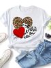 Women Leopard Print Heart Love Always Letter Graphic T Shirt Round Neck Short Sleeve Loose Casual Summer Tops_ecoleips.com
