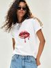 Women Summer Short Sleeve T-Shirt, Trendy Juicy Watermelon Lips Graphic Print Crew Neck Casual Loose White Tee Streetwear Top_ecoleips.com