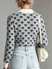 Women Soft Skin-Friendly Breathable Heart Print Knit Top Contrast Polo V Neck Long Sleeve Oversized Loose Fuzzy Knit Sweater_ecoleips.com