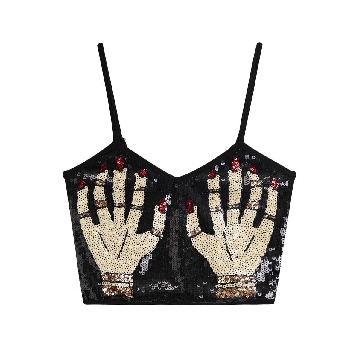 Cross-border European American Sexy Women's Short Top With Fashionable Style, Embroidered Pattern, And Sequin Camisole_ecoleips.com