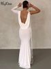 Hugcitar Fall Elegant Long Sleeve Draped Lace Up Sexy Slim Reversible Maxi Dress Women Fashion Wedding Party Festival_ecoleips.com