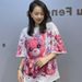 Women's Clothing Beaded Round Neck Short Sleeve T Shirt Women Summer Printed Fashion Half Sleeve Large Size Top_ecoleips.com
