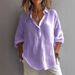 Women's Clothing Women's Casual Loose Long Sleeve Shirt V Neck Solid Color Linen Style Spring Summer For Formal & Casual For Women_ecoleips.com