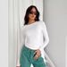 2026 European And American Women's Fashion Autumn Versatile Irregular Base Shirt T-Shirt Round Neck Solid Color Slim-Fit_ecoleips.com