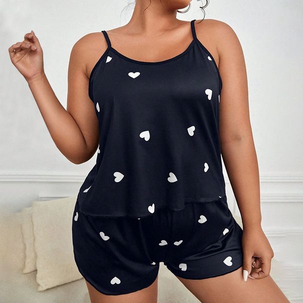 Large Size Suspender Shorts Pajamas Loungewear Set Printed Casual Can Be Worn Outside_ecoleips.com