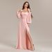 Women's Clothing Multi Wear Elegant Tube Top Elastic Long Sleeve Back Zipper High Slit Dress A Line Chiffon Dress_ecoleips.com