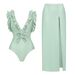 Women's Clothing Women's High-End One Piece Swimsuit Set Style Solid Color With 3D Floral Decoration Beach & Pool Ready_ecoleips.com