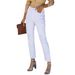Women's Clothing White Stretch Denim Straight Leg Cigarette Pants Frayed European American Style Women's Clothing_ecoleips.com