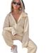 Women's Clothing Hooded Long Sleeve Jogger Set Casual Two-Piece Outfit Elastic Cuffs Streetwear Style, Soft Polyester-Spandex Blend (Dark Grey, Beige)_ecoleips.com
