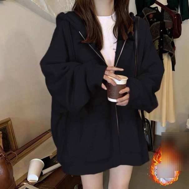 Women's Clothing Oversized Zip-Up Hoodie – Unisex Loungewear Pullover (Thin/Thick, Black/Gray)_ecoleips.com