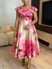 Orange Blossom Print Dress Ruffled Neckline Elegant Vacation Style Slimming Waist Defining Women's Clothing/Dress_ecoleips.com