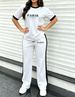 Women's Simple Sport 2-piece Set, Classic Print Colorblock Tee & Stretch Knit Side-stripe Drawstring Wide Leg Pants For Spring Summer Commute & Gym_ecoleips.com