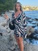JULISSA MO Chiffon Sheer Bandage V-Neck Longsleeve Mini Dress For Women Sexy Zebra Print Slim See Through Beach Holiday Dresses_ecoleips.com