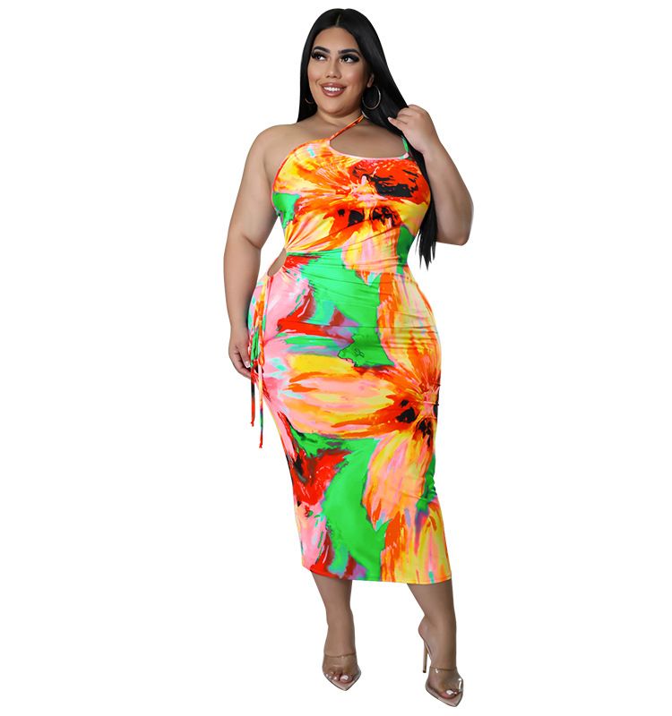 Women's Clothing Plus Size Floral Print Slip Dress Sleeveless Backless Maxi Dress For Women_ecoleips.com