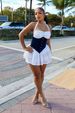 Women's Backless Off-Shoulder Denim Mesh Patchwork Dress American Style Princess Design Summer Thin Fashion Dress_ecoleips.com